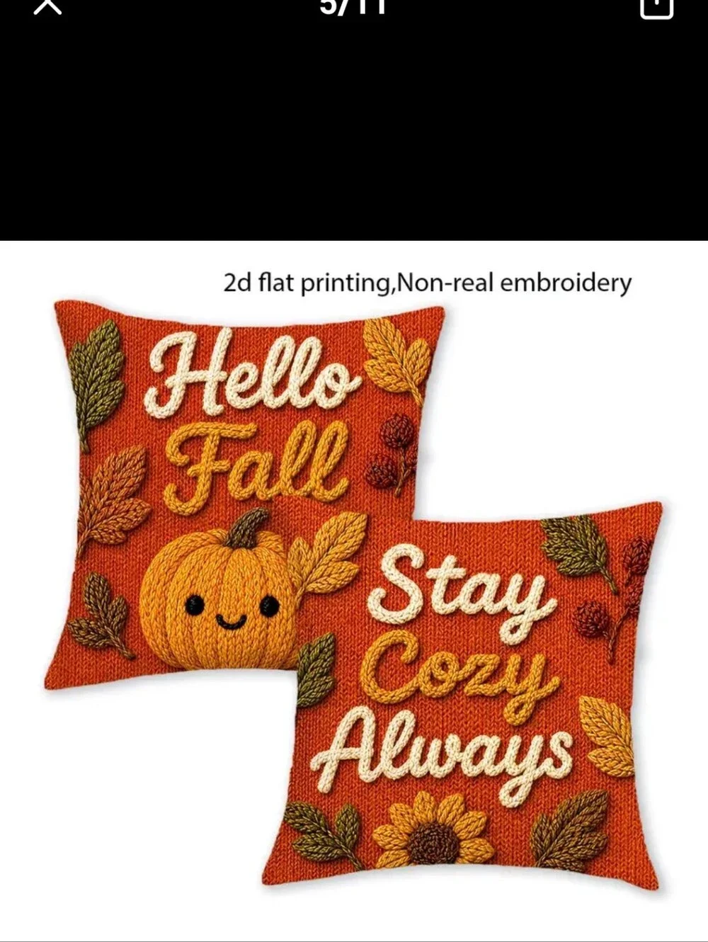 New Hello Fall / Stay Cozy Always Orange Pillow Cover Set #1596-525